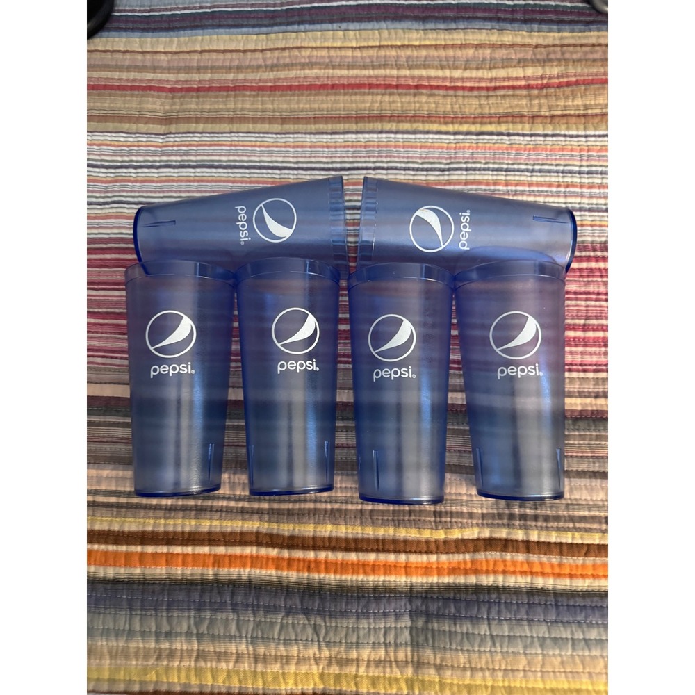 Vintage Pepsi Blue Plastic Tumblers Set of 6 Restaurant Style Logo Glasses